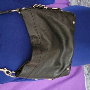 Black leather coach bag.